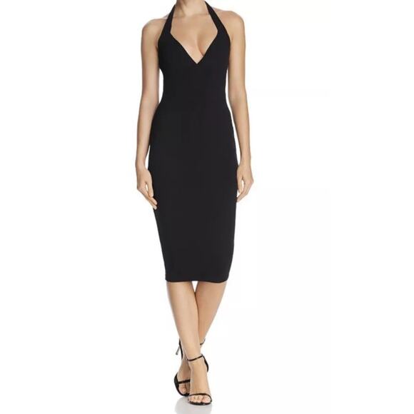 Nookie Medea Midi Bodycon Halter Dress Black Open Back S NWT Glam Edgy Cocktail - Picture 1 of 11